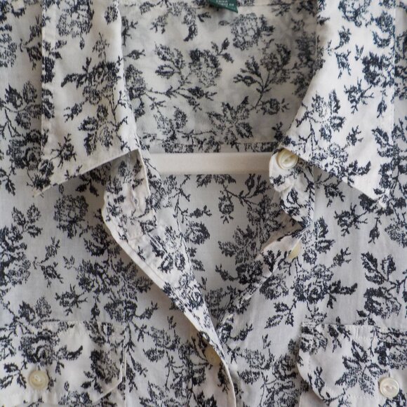 Ralph Lauren Blouse - Cotton -  Long Sleeve - Black White  Large- Vintage  (544) - Picture 4 of 5